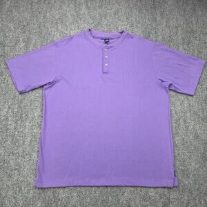 Vintage Lands End Shirt Mens XL Purple Cotton Henley Blade Collar Made in USA